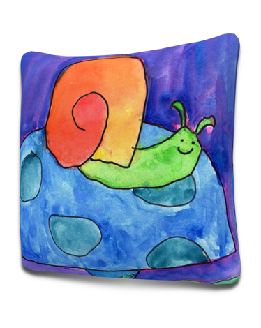 Pillow with original art Orange Snail by Nick Abrams Age 12
