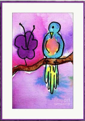 Framed origina watercolor by kids Pretty Bird by Jessie Abrams Age 12